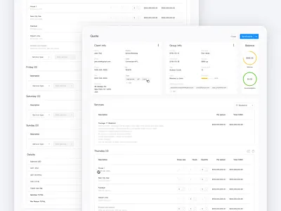 Fullscreen modal admin panel dashboard design invoicing modal quote ui web app
