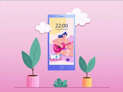 Smartphone animation 2danimation abstract design aftereffects animation character design digitalart flatillustration guitarplaying illustration illustrator motion design sketch smartphone sunday