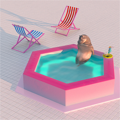 Quarantine hippo in pool 3d art 3d visualization animal animation art direction cinema 4d design hippo illustration octane render pool quarantine life rendering