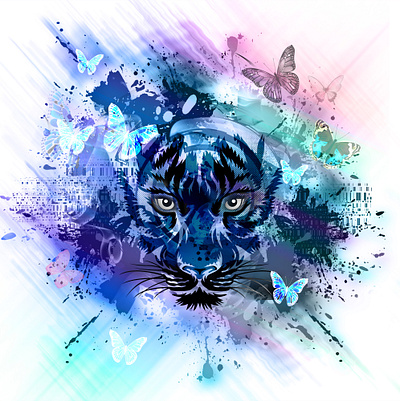 Tiger illustrations Design animal animals cat cats devil eye eyes face graphic head horn illustration illustrations image mascot mascots predator school