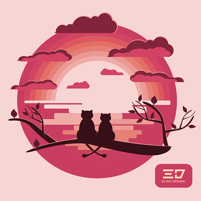 Love Cats affinity designer animal illustration animals cats clouds eligo eligo design eligodesign illustration romance sea sunset trees vector art