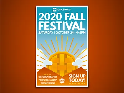 2020 Fall Festival Poster Design autumn blues church clouds event fall fall colors festival festival logo festival poster fun illustration illustrator oranges outdoor pie stylized sun