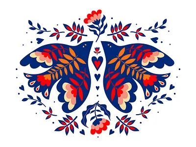 Folk art bird composition art branding design drawing flowers folk graphicdesign illustration pattern pattern design