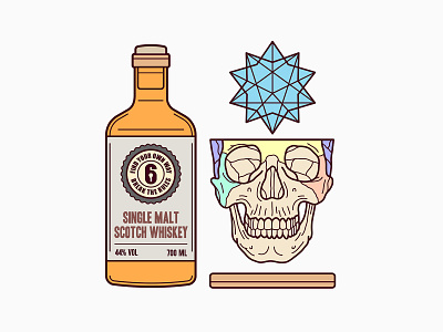 Cube & Skull & Whiskey Illustration digitalart drawing geometry illustration key6 art key6art popart skull vectorart whisky