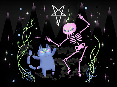 The Cat Dancer And The Dancing Death cat death digital digital illustration evil illustration vector