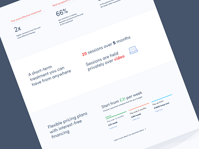 Detail of campaign landing page landing page mental health pricing stats typography