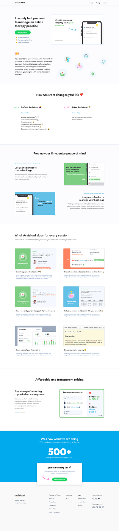 Assistant - Landing Page app landing page mental health timewith