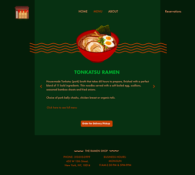 The Ramen Shop Menu design illustration ui design webdesign