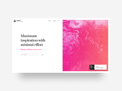 Unsplash Minimalist Concept figma gradient gradients interface interfacedesign landing page landing page ui light light app madewithfigma photography ui unsplash web design webdesign