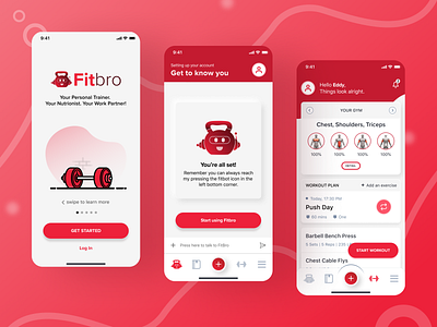 Fitbro 💪 (A1)-Powered Fitness Chatbot App chabot app design diet tracker fitness ios mobile ui uidesign ux uxdesign workout app workout builder app