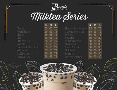 Proverbs Milktea Menu branding design