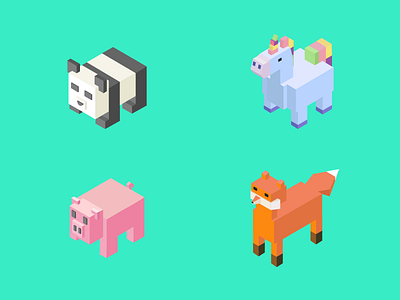 Isometric animal 1 animal design fox illustraion illustration isometric panda unicorn