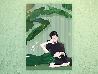 心静自然凉 branding cartoon china chinese design dribbble girl illustration night painting