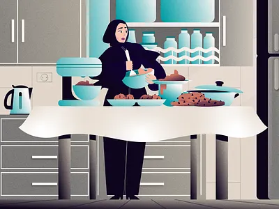 Bakin - third style .. abaya arab arab wear bake cake character design cook cookies gradient hijab hijabi kitchen mix muslim muslimah table woman