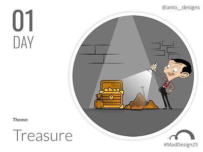 Mad design challenge 01 36 days of type gold illustration illustrator cc money money bag mr.bean shovel treasure treasure chest treasure hunt underground vector