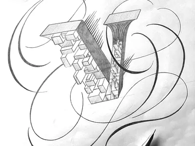 V Letter flourishes lettering sketch