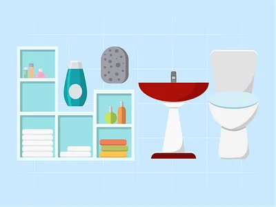 Bathroom Illustration art bathroom decoration design foam furniture illustrations interior modern room shampoo shelf sink soap towel vector