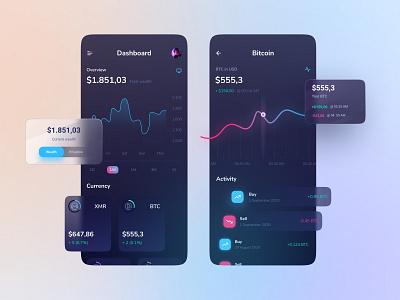 Cryptocurrency apps app bitcoin chart clean coins crypto wallet cryptocurrency currency dark dashboard design etherium minimalist mobile monero money ripple ui ux