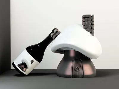 Mushroom wine illustration package design wine wine label