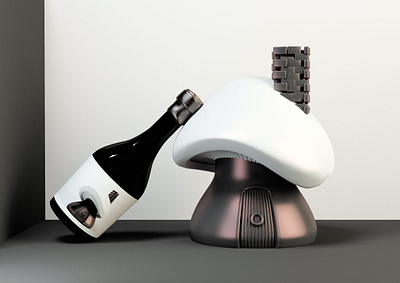 Mushroom wine illustration package design wine wine label