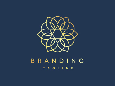 Golden Flower Hexagram Star Mandala Logo Design beautiful blooming branding flowers geometric golden hexagram israeli jewish leaves lines logo for sale logotype mandalas petals star of david stars visual identity wellness