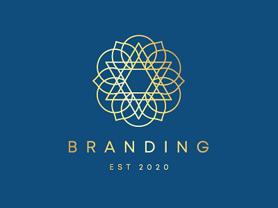 Golden Flower Hexagram Star Mandala Logo Design blogs blooming blooms branding flower geometric geometry golden leaves logo for sale logotype mandala petals podcasts star of david triangles visual identity wellness yoga