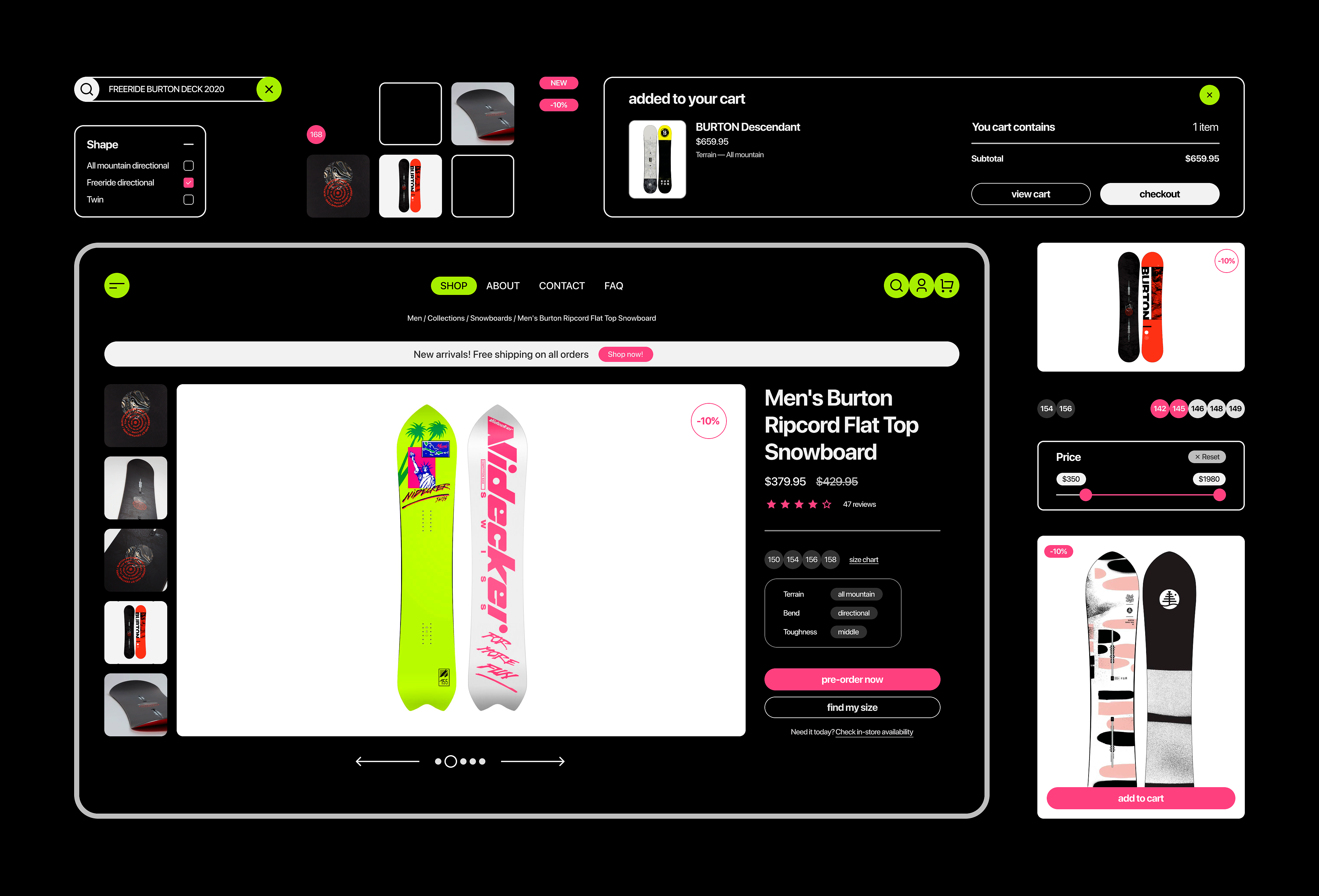 Example of SnowFlow - snowboard equipment store
