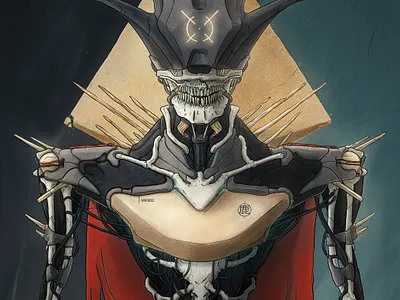 Cervus a.i. artificial intelligence black dark death design evil gold grain grunge hand illustration monster religion skeleton sketch