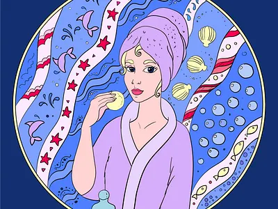 Girl in the bathroom decorative design illustration vector