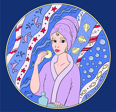 Girl in the bathroom decorative design illustration vector