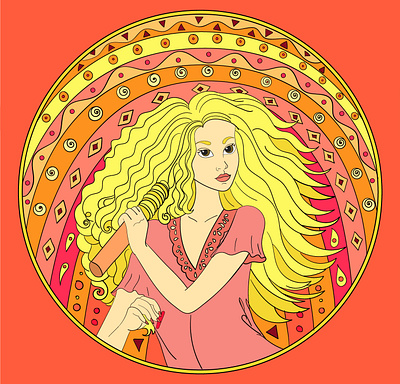 Girl in bathroom decorative design illustration vector