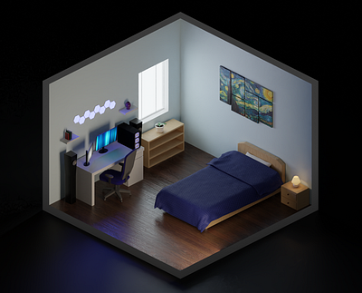 Simple bedroom, this was my first all alone project 3d art blender blender3d blendercycles design illustration interior design isometric isometric design isometric illustration