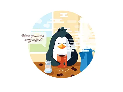 Salty coffee animal coffee coffee cup hot illustration morning pinguin salt vector