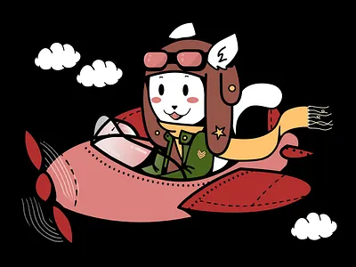 The Flying Cat affinity airplane animal black cat cute design fly graphic design illustration kawaii sky tshirt vector wacom intuos