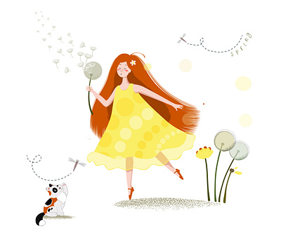 spring cat design illustration spring
