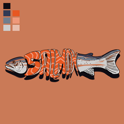 salmon animal design fish flat illustration salmon typography vector