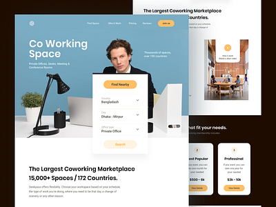 Co-working Landing Page clean co working space design find landing rent ui ux web website zihad