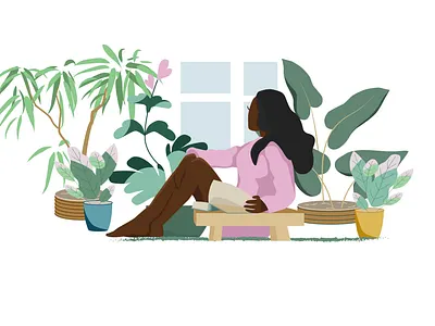 Girl with a book art character design flat flatdesign girl illustration plants ui vector woman