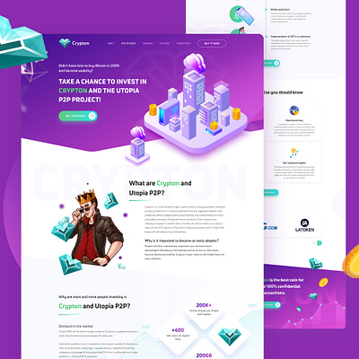 Landing for Crypto currency adaptive design bitcoin clean cool crypto crypto currency cryptocurrency designer freelancer illustrator landing mobile uidesign uiux utopia webdesign website