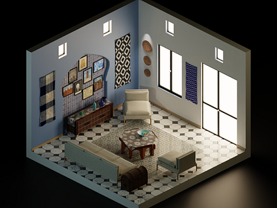 Moroccan waiting room 3dart blender isometric art