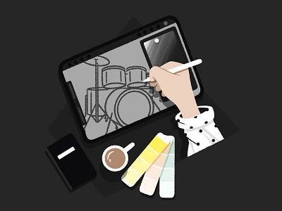 Work Process blackandwhite coffee coffee cup colorscript digital illustration drums illustration ipadpro pantone procreate sketch storyboard styleframe wip work process