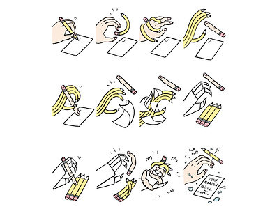 Hand, Pencil, Paper brush pen color pencil comic drawing hand humor illustration origami paper pencil pencil drawing surreal yellow zine