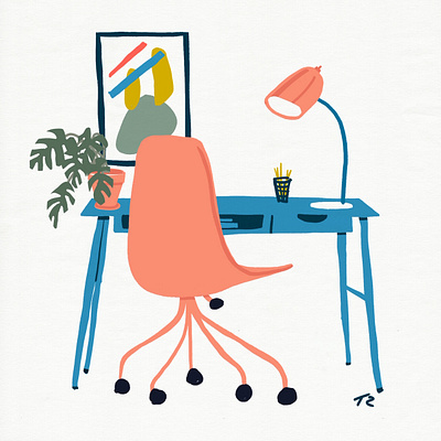 Office chair desk drawing illustration lamp office procreate sketch