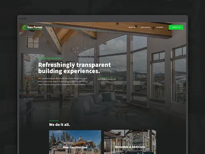 Iron Forest Website breckenridge builder colorado construction custom homes dark dark mode dark ui homepage homes house web design