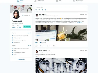 LinkedIn Home page - Redesign figma home screen homepage design linkedin redesign sketch social network socialmedia uidesign user experience ux webpage