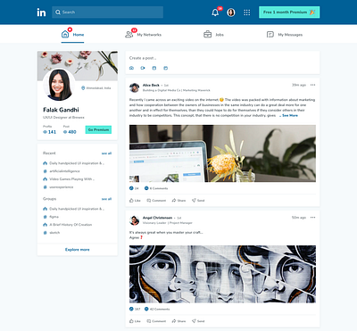 LinkedIn Home page - Redesign figma home screen homepage design linkedin redesign sketch social network socialmedia uidesign user experience ux webpage