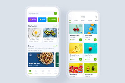 Online Grocery & Recipes mobile concept app ui delivery food home kitchen interface market material mobile online grocery order recipes shopping supermarket tracking ui kit