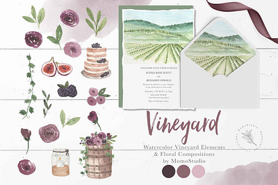 Watercolor Vineyard Elements art background backgrounds clipart design elements floral floral frame flowers graphic design graphic elements graphics illustration illustrations vineyard watercolor watercolor art watercolor illustration watercolor painting watercolors