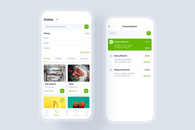 Online Grocery mobile concept app ui delivery food home kitchen interface market material mobile online grocery order recipes shopping supermarket tracking ui kit