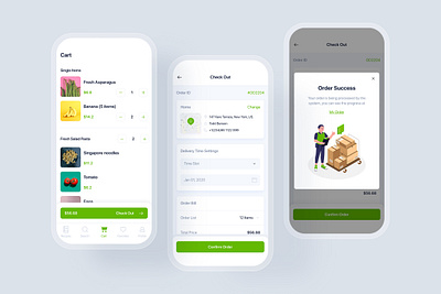 Online Grocery mobile concept app ui delivery food home kitchen interface market material mobile online grocery order recipes shopping supermarket tracking ui kit